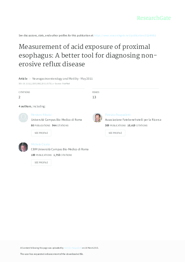 (PDF) Measurement of acid exposure of proximal esophagus a better tool