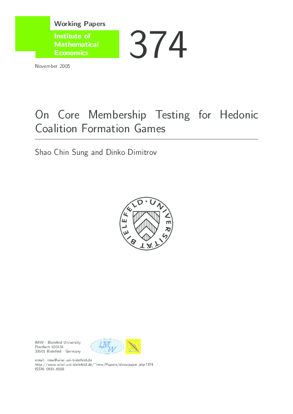 (PDF) On core membership testing for hedonic coalition formation games