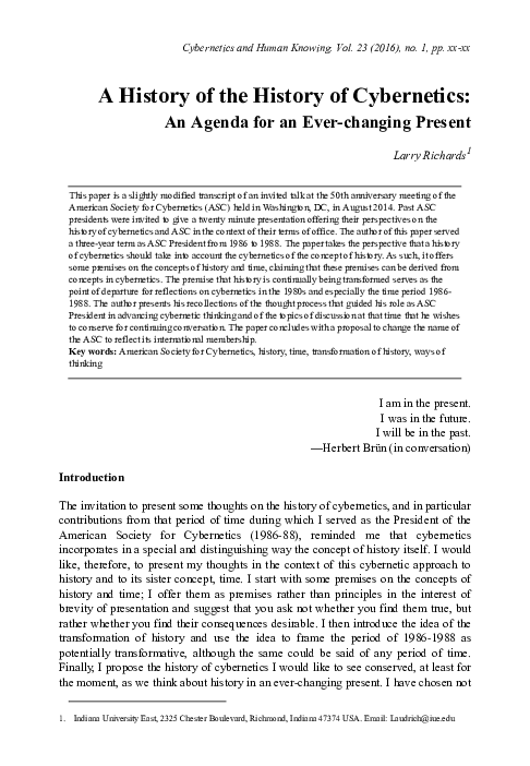 A History of the History of Cybernetics: An Agenda for an Ever-changing Present