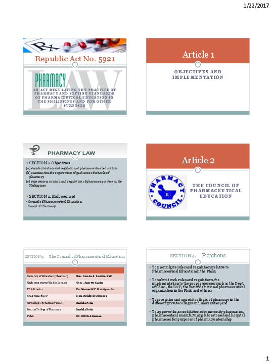(PDF) RA 5921 (The Old Pharmacy Law)