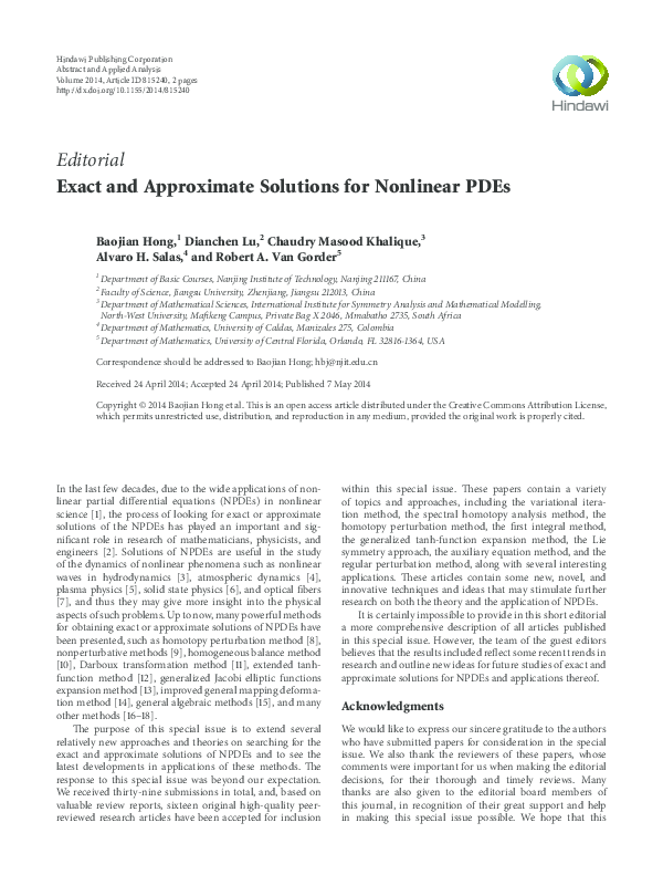 (PDF) Exact and Approximate Solutions for Nonlinear PDEs