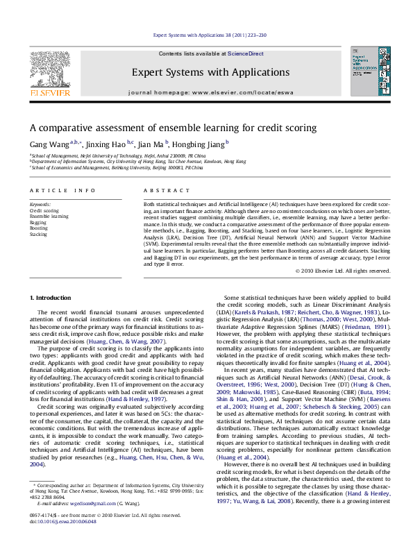 (PDF) A Comparative Assessment of Ensemble Learning for Credit Scoring