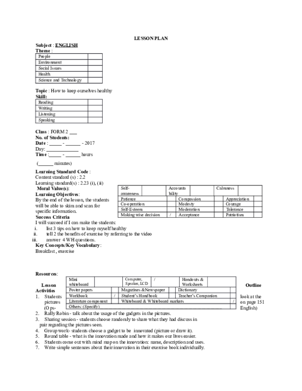 (DOC) STANDARDIZED LESSON PLAN form