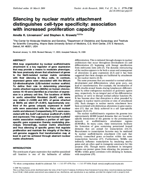 (PDF) Silencing by Nuclear Matrix Attachment Distinguishes Cell-Type ...