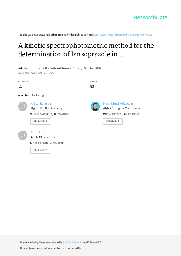 (PDF) Spectrophotometric Method for the Determination of Oxalic