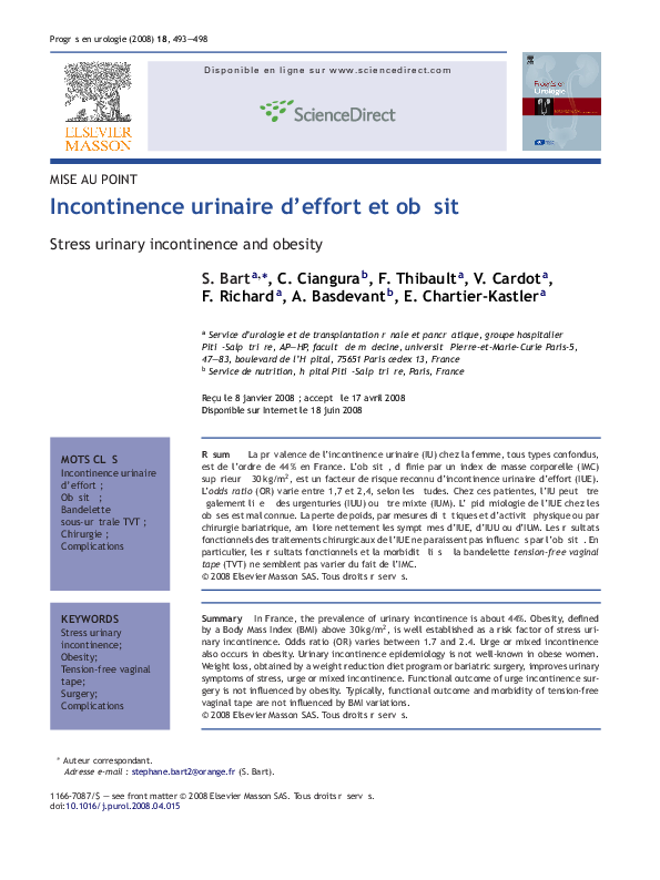 (PDF) [Stress urinary incontinence and obesity] emmanuel chartier