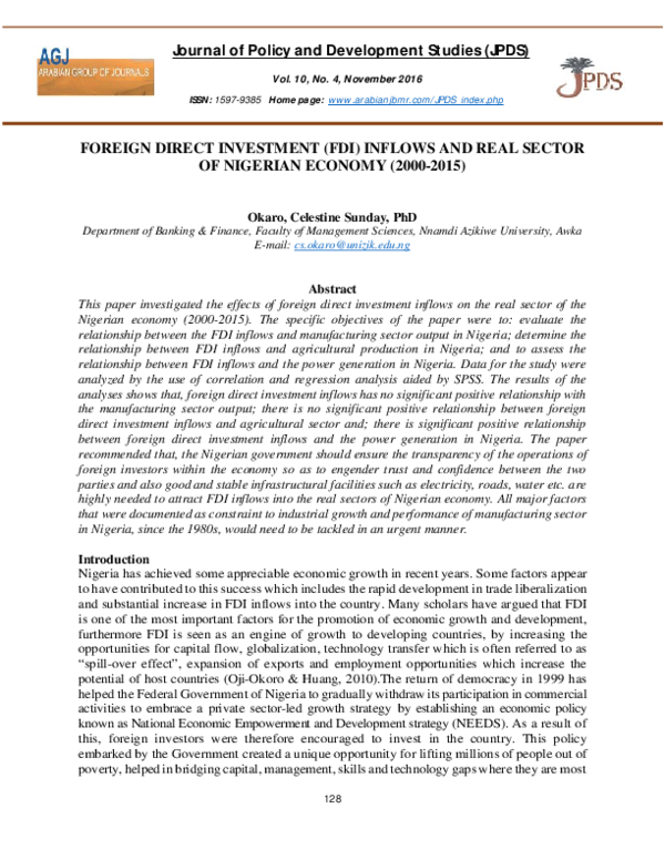 (PDF) FOREIGN DIRECT INVESTMENT (FDI) INFLOWS AND REAL SECTOR OF ...
