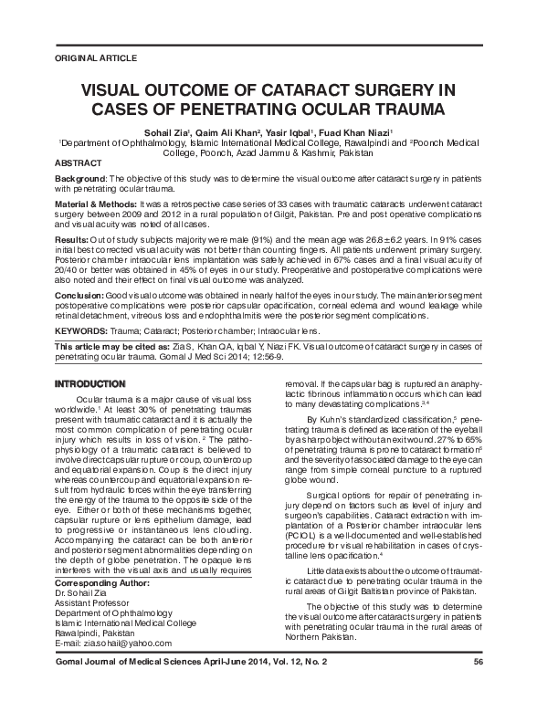 (PDF) Visual Outcome After Cataract Surgery in Penetrating Ocular Trauma
