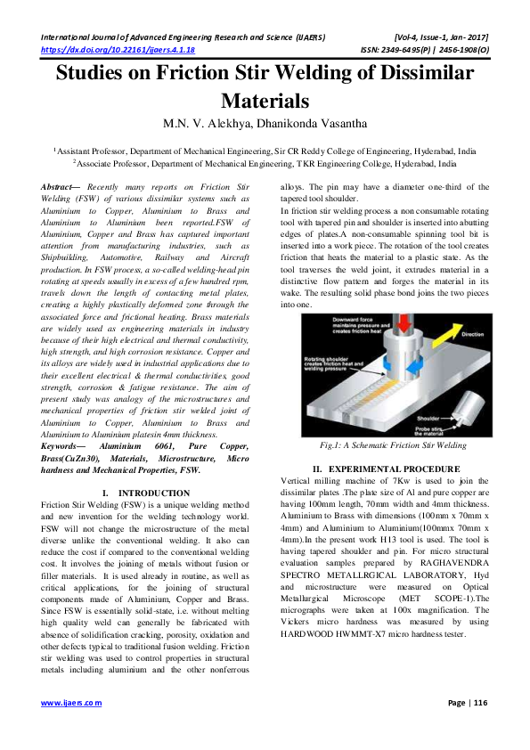 (PDF) Studies on Friction Stir Welding of Dissimilar Materials