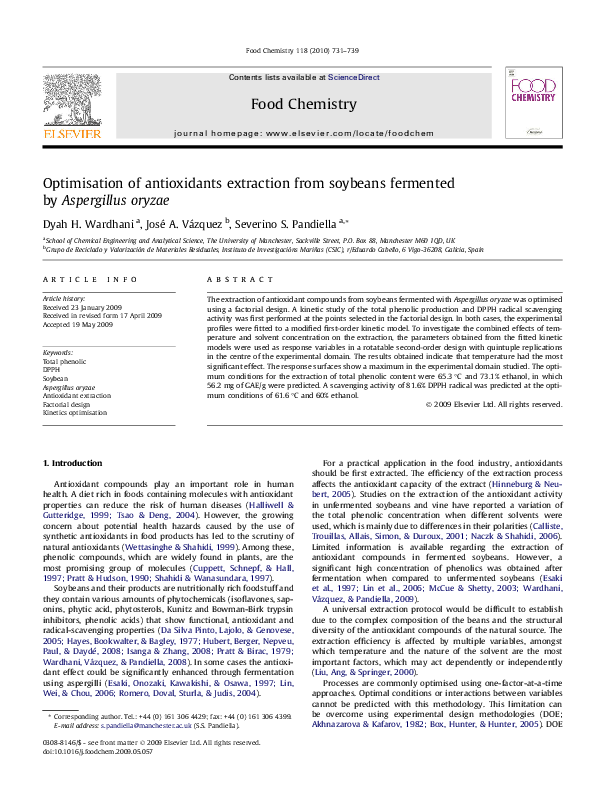 (PDF) Optimisation of antioxidants extraction from soybeans fermented ...