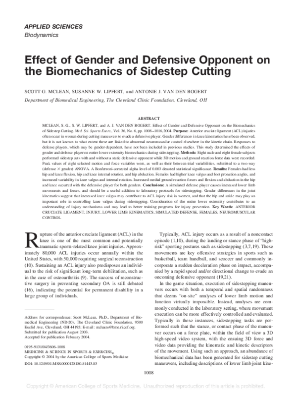 (PDF) Effect of Gender and Defensive Opponent on the Biomechanics of ...