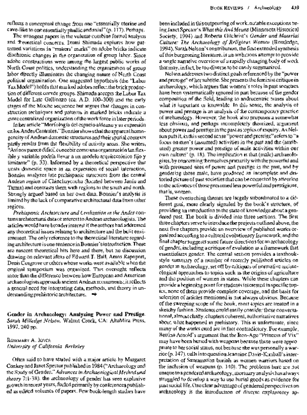 (PDF) Gender In Archaeology Analyzing Power and Prestige K. Anne