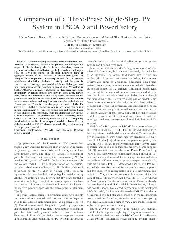 (PDF) Comparison of a Three-Phase Single-Stage PV System in PSCAD and ...