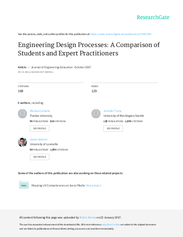 (PDF) Engineering Design Processes: A Comparison of Students and Expert ...