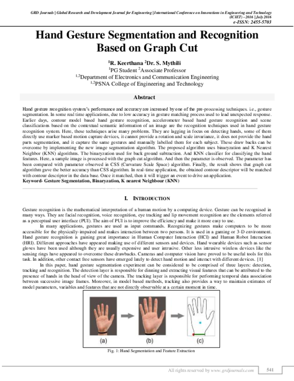 (PDF) Hand Gesture Segmentation and Recognition Based on Graph Cut