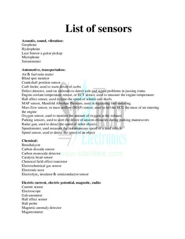 (PDF) List of sensors Starlit Electronics Academia.edu