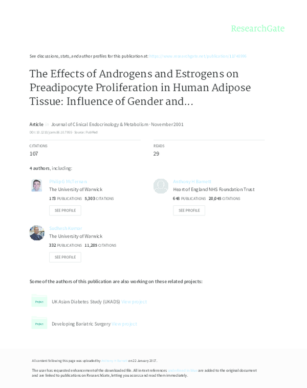 (PDF) The Effects of Androgens and Estrogens on Preadipocyte ...