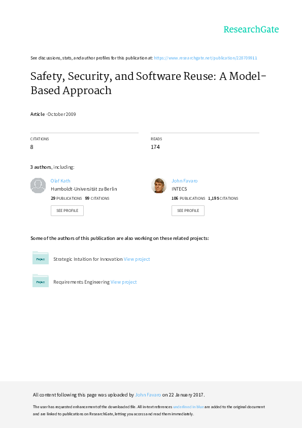 (PDF) Safety, Security, and Software Reuse: A Model-Based Approach