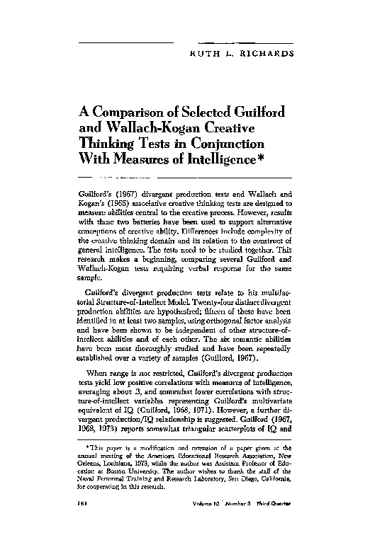 (PDF) A Comparison of Selected Guilford and WallachKogan Creative