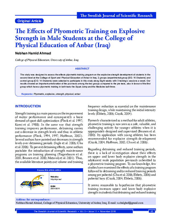 (PDF) The Effects of Plyometric Training on Explosive