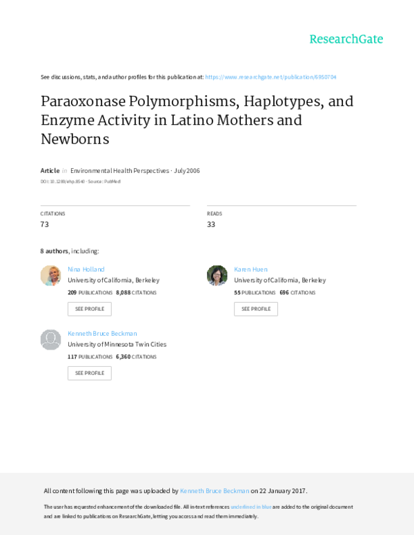 (PDF) Paraoxonase Polymorphisms, Haplotypes, and Enzyme Activity In ...
