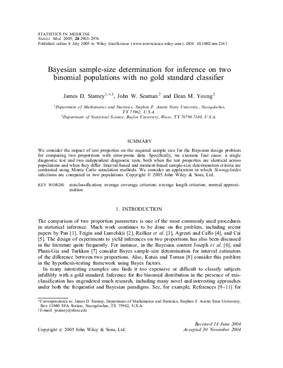 (PDF) Bayesian Sample-Size Determination for Inference on Two Binomial ...