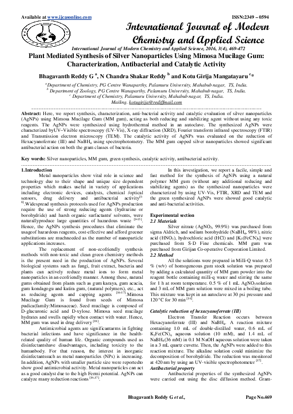 (PDF) Plant Mediated Synthesis of Silver Nanoparticles Using Mimosa ...