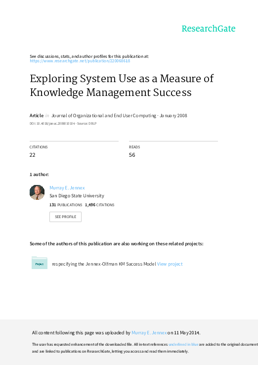 (PDF) Exploring System Use as a Measure of Knowledge Management Success