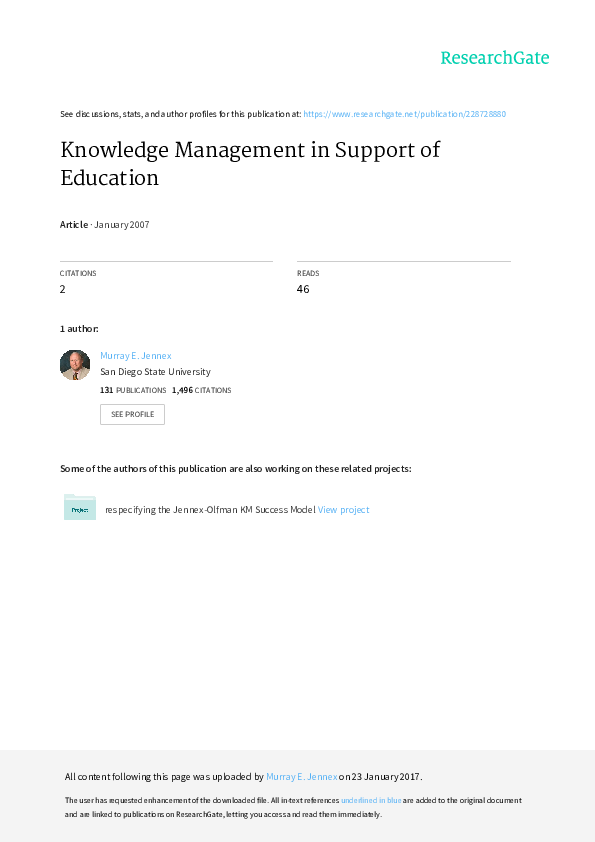(PDF) Knowledge Management in Support of Education