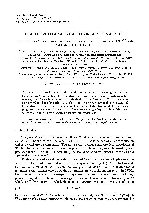 (PDF) Dealing With Large Diagonals In Kernel Matrices
