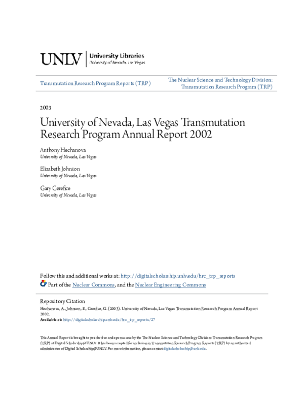 (PDF) University of Nevada, Las Vegas Transmutation Research Program ...