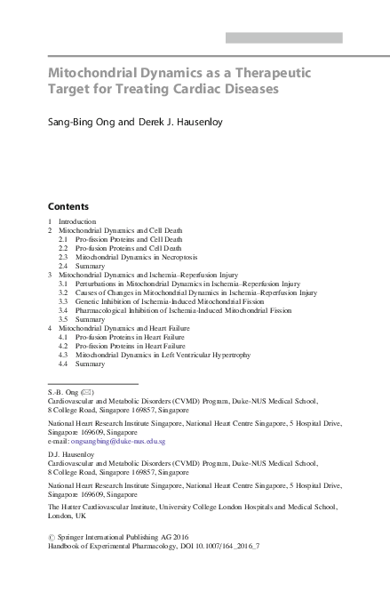 (PDF) Mitochondrial Dynamics as a Therapeutic Target for Treating ...