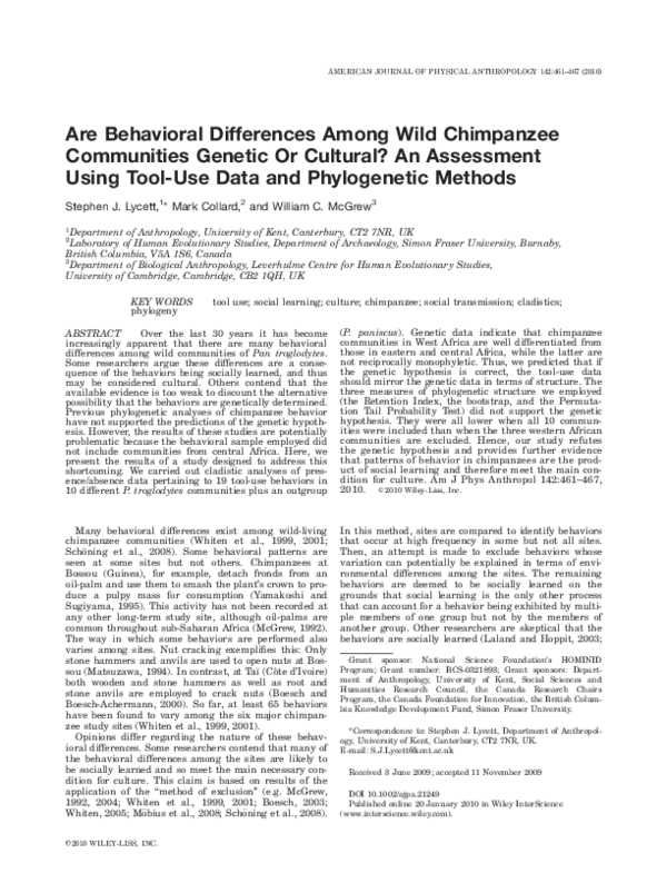 (PDF) Are Behavioral Differences Among Wild Chimpanzee Communities ...