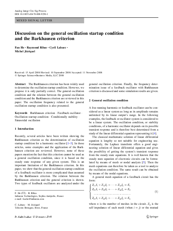 (PDF) Discussion on the general oscillation startup condition and the