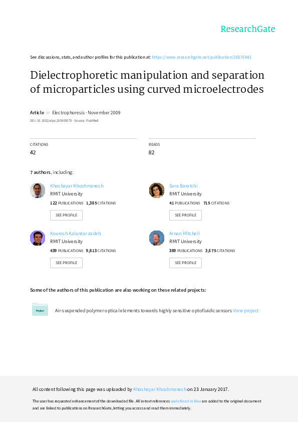 (PDF) Dielectrophoretic Manipulation and Separation of Microparticles ...