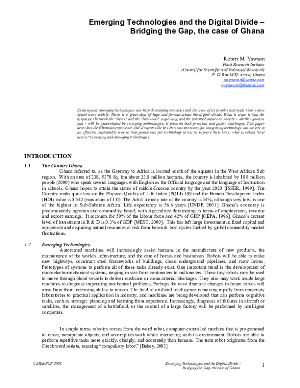(PDF) Emerging Technologies and the Digital Divide Bridging the Gap ...