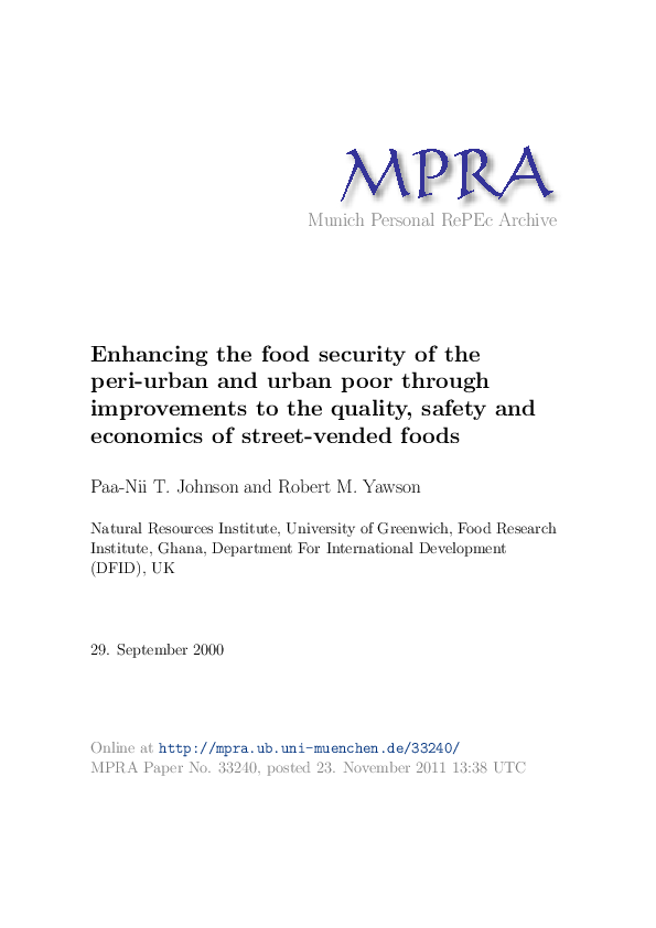 (PDF) Enhancing the Food Security of the Peri-Urban and Urban Poor ...