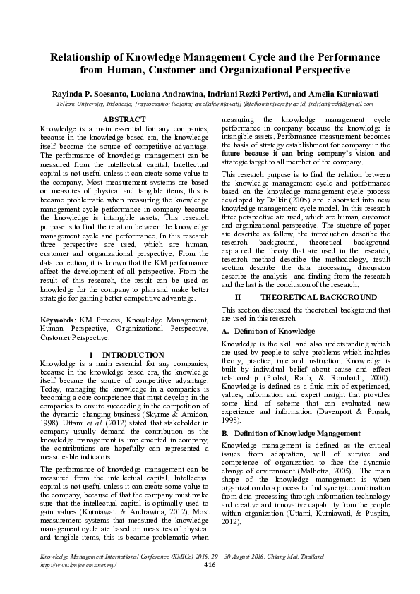 (PDF) Relationship of Knowledge Management Cycle and the Performance ...