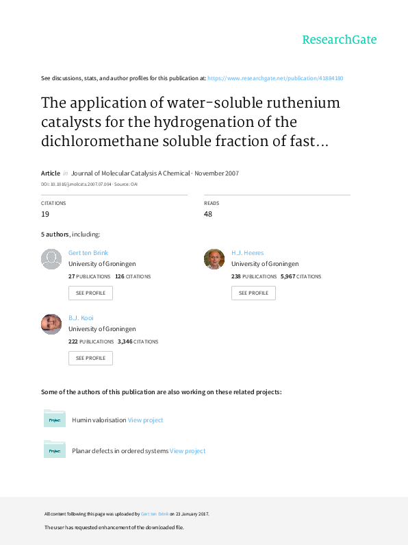 (PDF) The application of water-soluble ruthenium catalysts for the ...