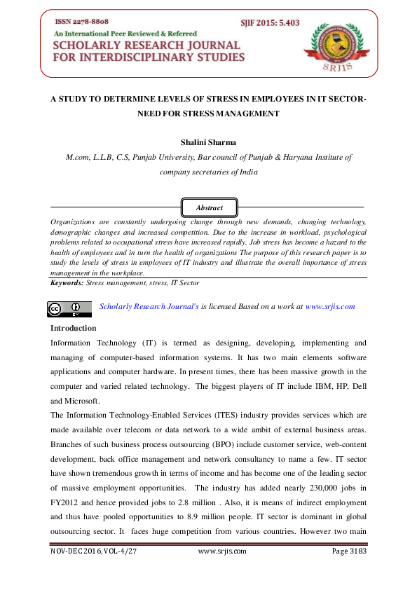 (PDF) A STUDY TO DETERMINE LEVELS OF STRESS IN EMPLOYEES IN IT SECTOR ...
