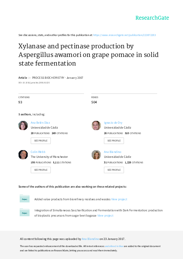 (PDF) Xylanase and Pectinase Production by Aspergillus Awamori on Grape