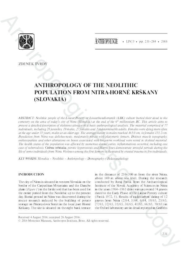 Anthropology of the Neolithic population from Nitra-Horné Krškany (Slovakia)