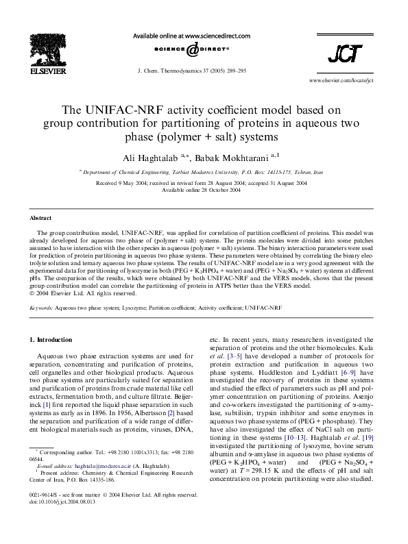 (PDF) The UNIFAC-NRF Activity Coefficient Model Based on Group ...