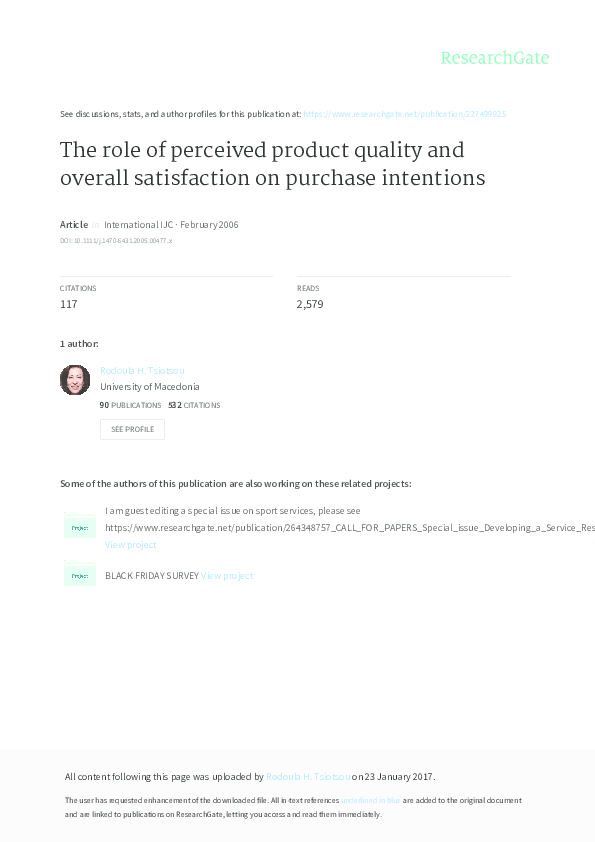 (PDF) The Role of Perceived Product Quality and Overall Satisfaction on ...
