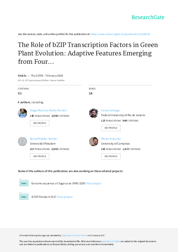 (PDF) The Role of BZIP Transcription Factors In Green Plant Evolution ...