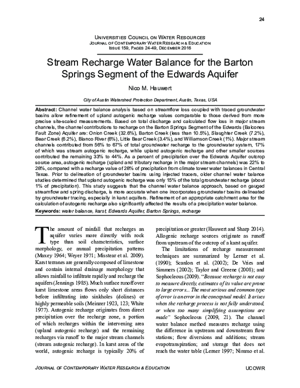 (PDF) Stream Recharge Water Balance for the Barton Springs Segment of ...