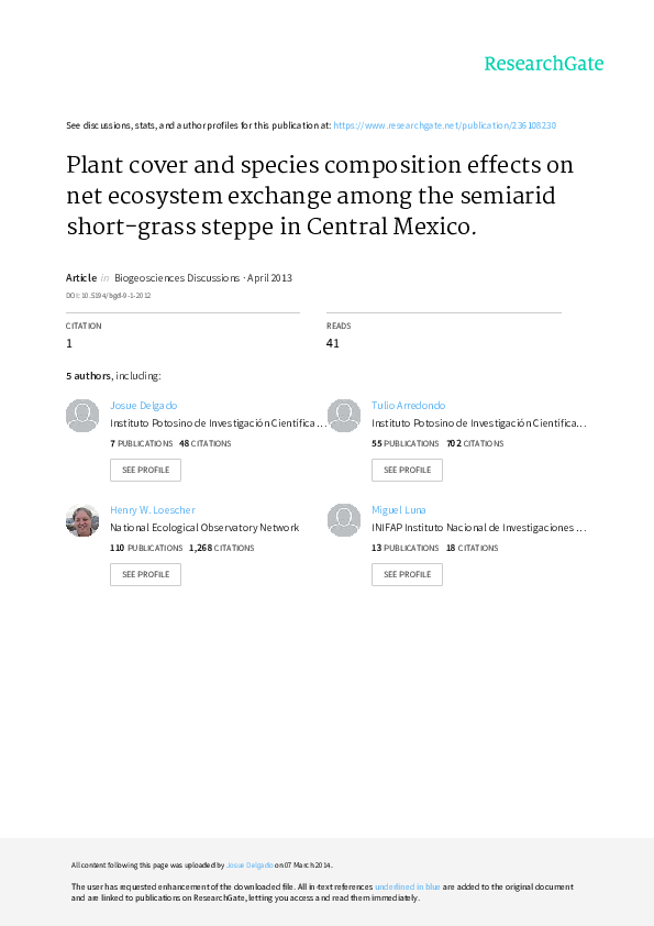 (PDF) Plant cover and species composition effects on net ecosystem