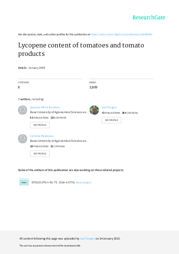 (PDF) Lycopene content of tomatoes and tomato products DespinaMaria