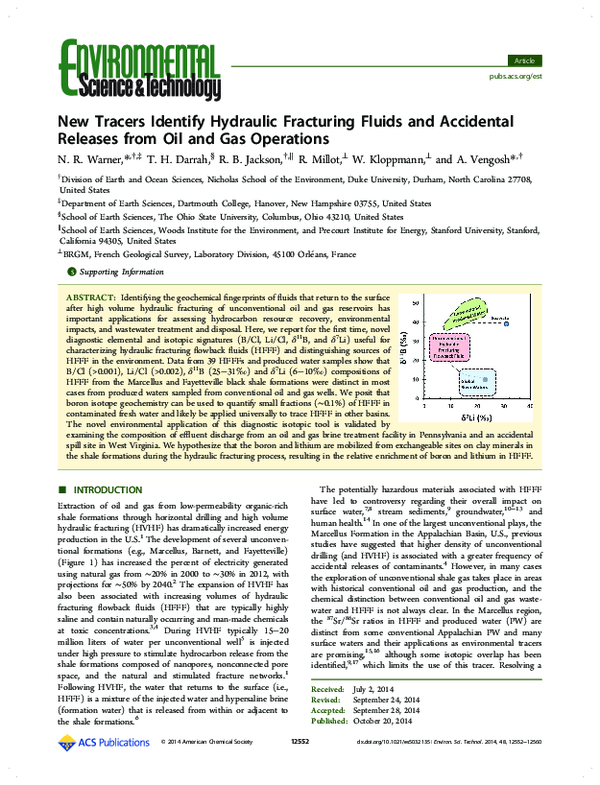 (PDF) New tracers identify hydraulic fracturing fluids and accidental ...
