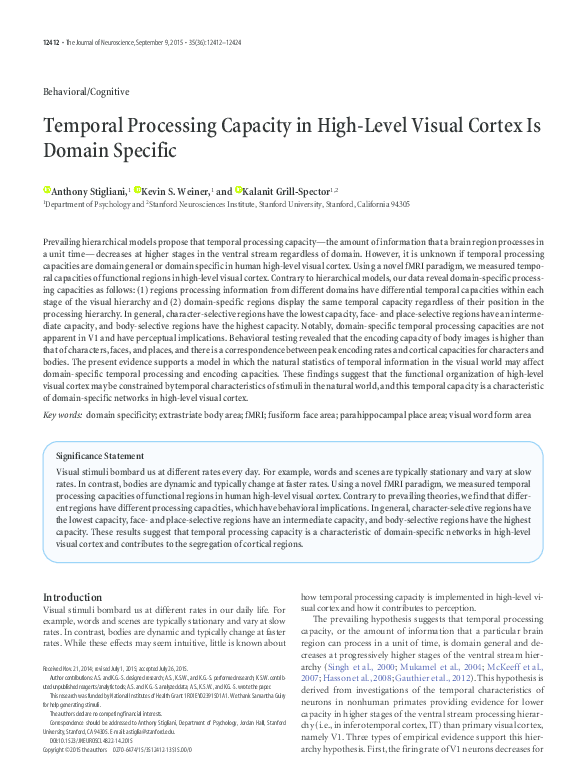(PDF) Temporal Processing Capacity in High-Level Visual Cortex Is ...